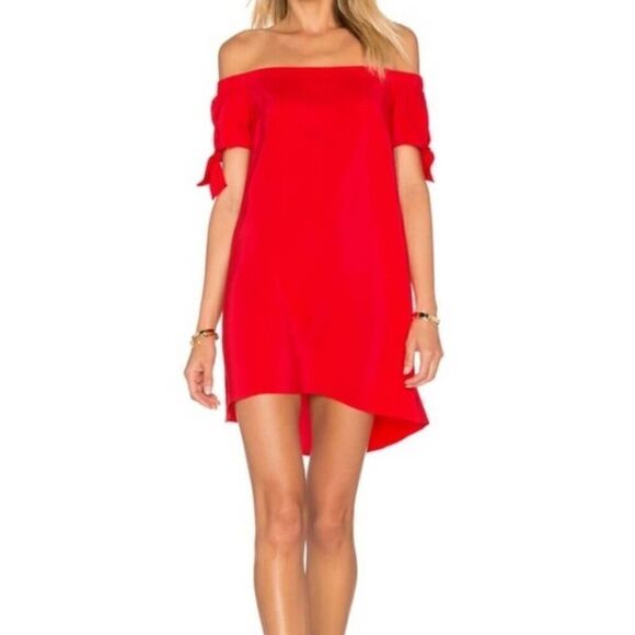 Amanda Uprichard Desiree Silk Red Off Shoulder Mini Dress Size Medium - Picture 1 of 10